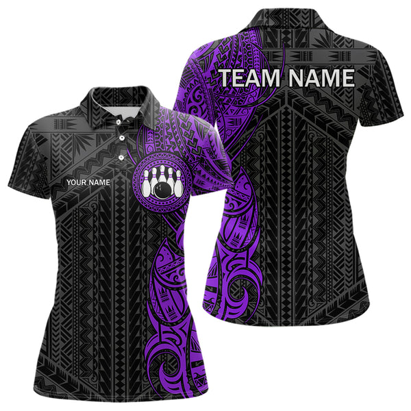Black and Purple Tribal pattern Womens Bowling Shirts Custom Bowling outfit ladies Team bowling jersey NQS9740