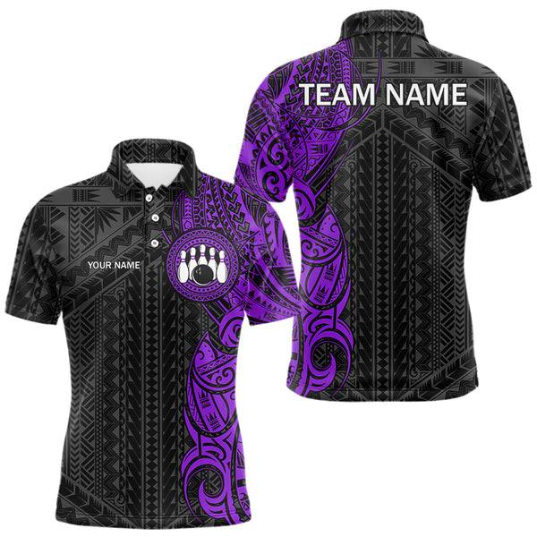 Black and Purple Tribal pattern Men Bowling Shirt Custom Bowling outfit men Team bowling league jersey NQS9740