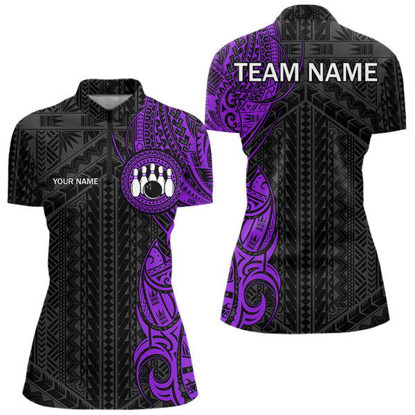 Black and Purple Tribal pattern Womens Bowling Shirts Custom Bowling outfit ladies Team bowling jersey NQS9740
