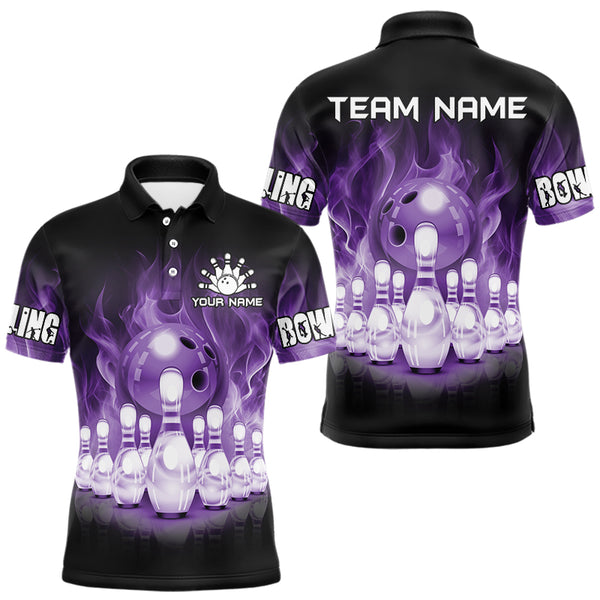 Black And Purple Flame Bowling ball pins Custom Bowling Shirts For Men, Bowling Team Shirt NQS9741