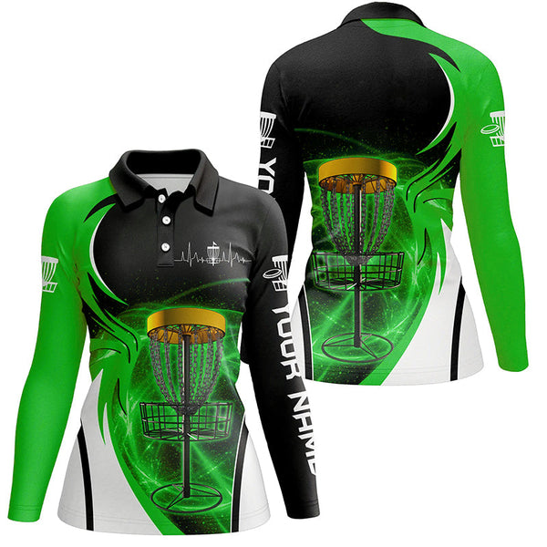 Womens disc golf polo shirt custom disc golf basket, personalized disc golf gifts | Green NQS5313