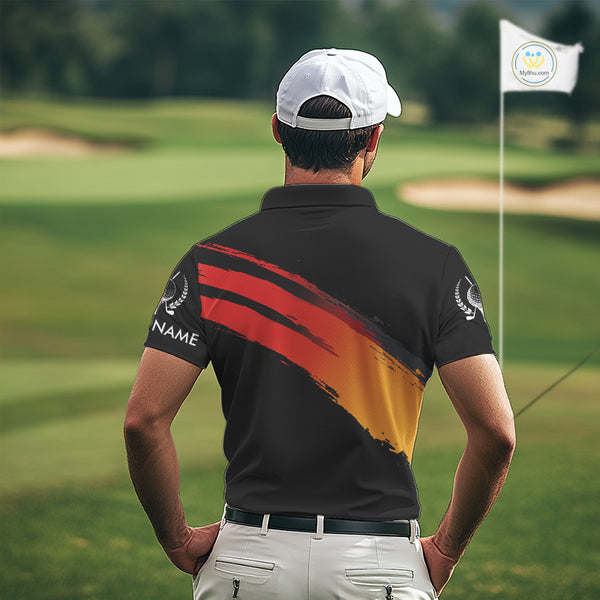 Black and Orange gradient flame golf ball Men golf polo shirts custom mens golf clothes, golfer gifts NQS10168