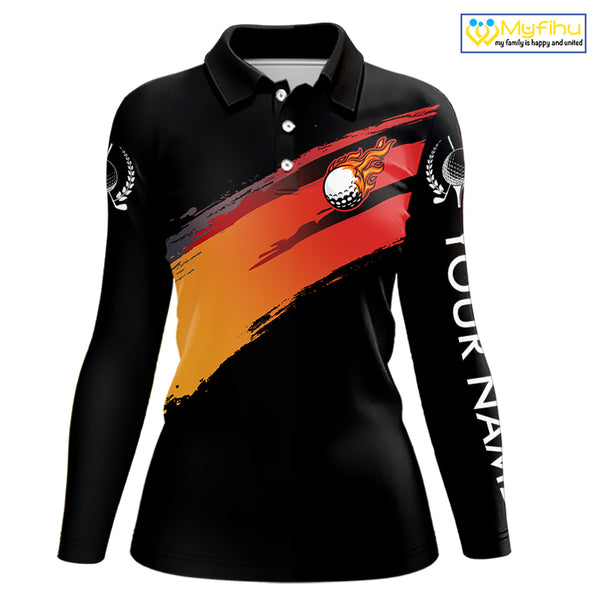 Black and Orange gradient flame golf ball Women golf polo shirts custom ladies golf clothes NQS10168