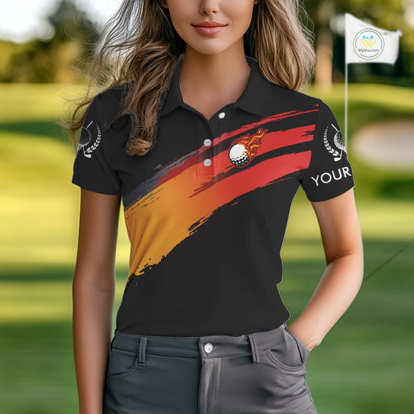 Black and Orange gradient flame golf ball Women golf polo shirts custom ladies golf clothes NQS10168