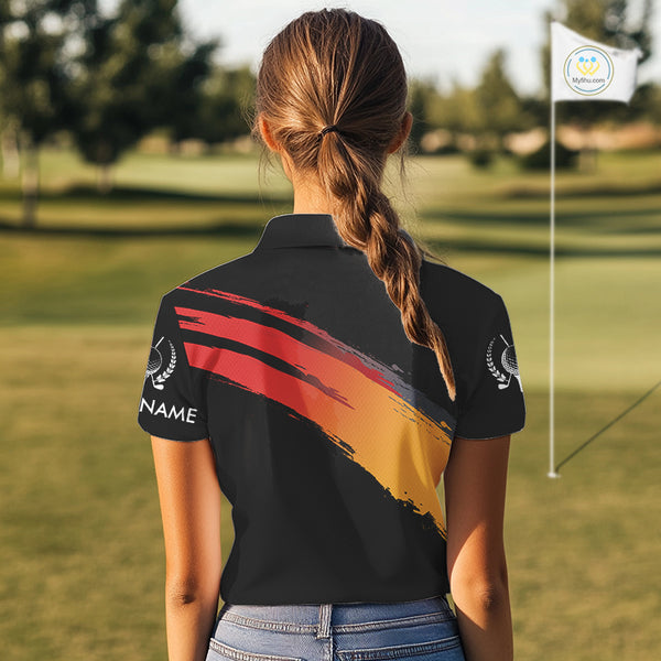 Black and Orange gradient flame golf ball Women golf polo shirts custom ladies golf clothes NQS10168