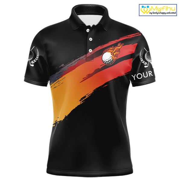 Black and Orange gradient flame golf ball Men golf polo shirts custom mens golf clothes, golfer gifts NQS10168