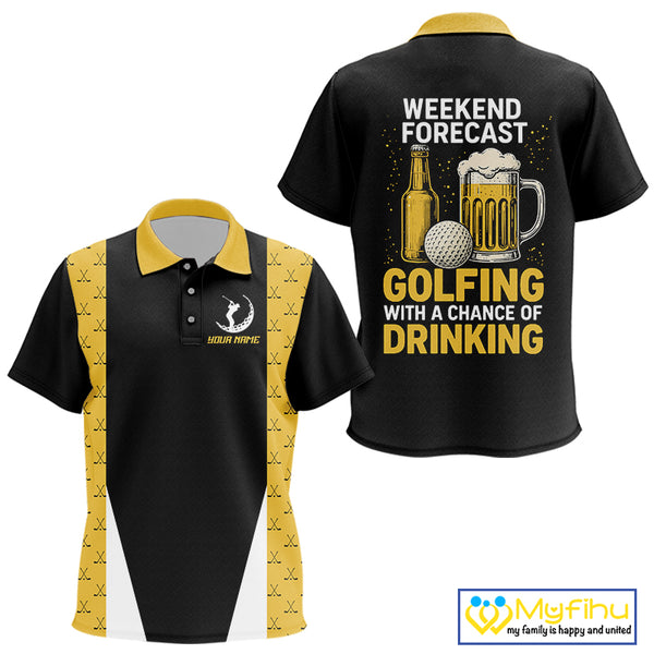 Funny Golf beer Kid golf polos shirts custom Weekend forecast golfing with a chance of drinking NQS10302