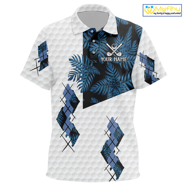 Blue tropical argyle pattern white golf polos shirts for Kid custom Kid golf top, best golf gift NQS10303