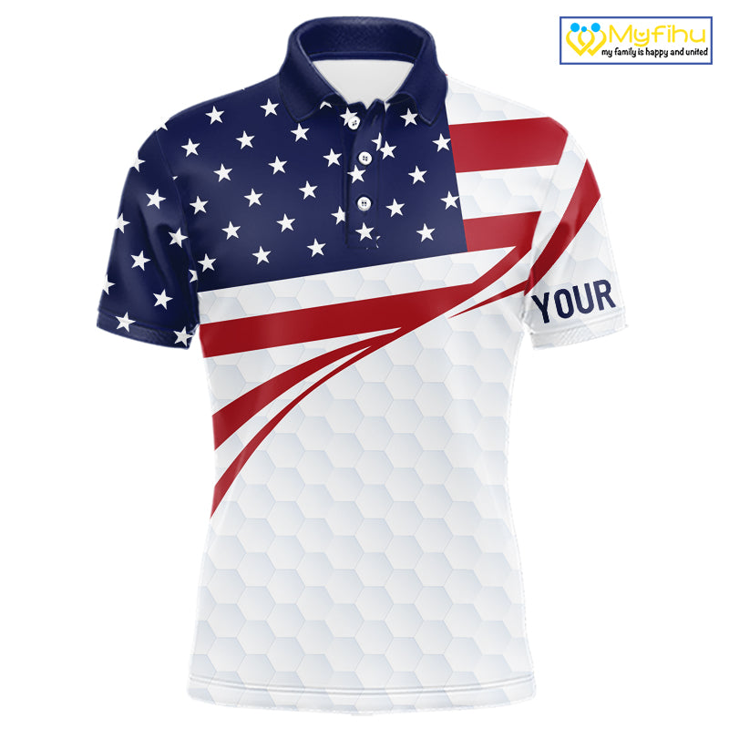 Red, White and Blue American Flag Golf polos shirts for men custom patriotic mens golf attire NQS10304