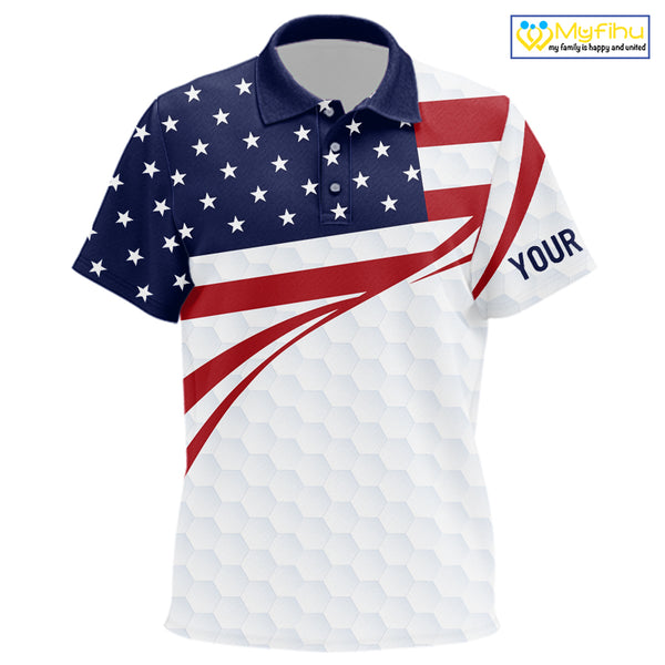 Red, White and Blue American Flag Golf polos shirts for Kid custom patriotic kid golf attire NQS10304