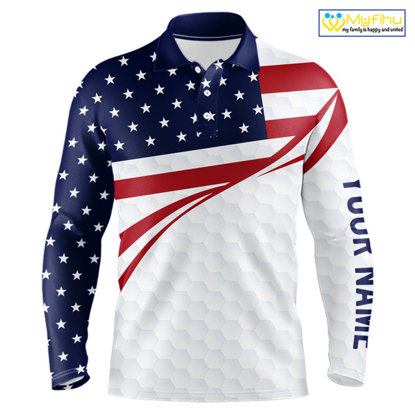 Red, White and Blue American Flag Golf polos shirts for men custom patriotic mens golf attire NQS10304