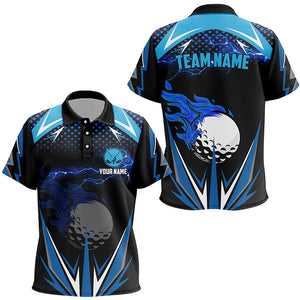 Black Kid golf polo shirts custom blue lightning team golf jerseys, golf attire for Kid NQS6688