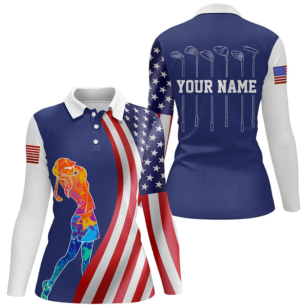 American flag golf clubs Womens polo shirts custom watercolor golf clothes for women, unique golf gift NQS6894