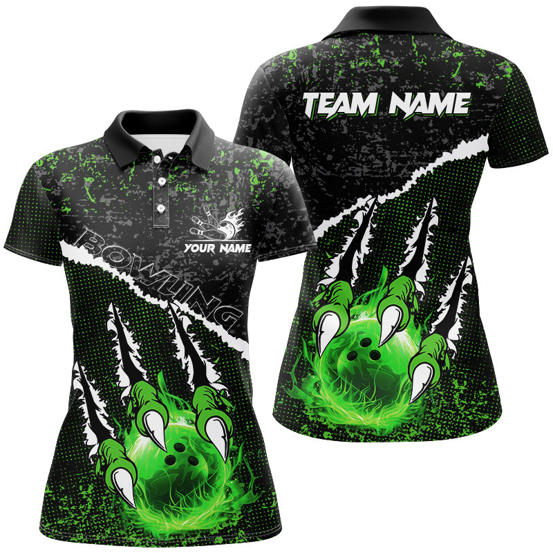 Green Flame Bowling Ball Black Camo Bowling shirts for Women custom Team bowling League jerseys NQS9004