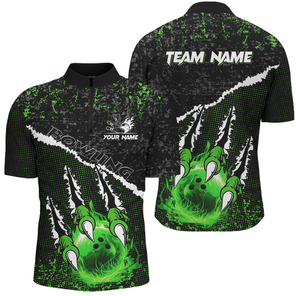 Green Flame Bowling Ball Black Camo Bowling shirts for Men custom Team bowling League jerseys NQS9004