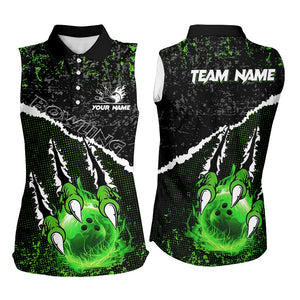 Green Flame Bowling Ball Black Camo Bowling Sleeveless Polo shirts custom Team bowling League jerseys NQS9004