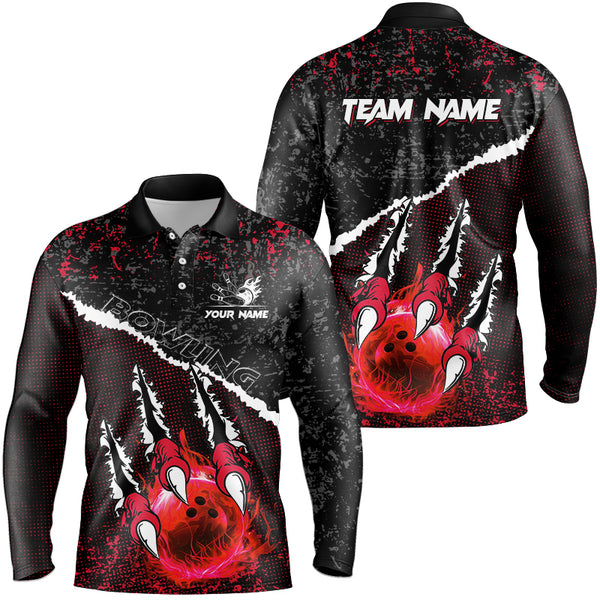 Red Flame Bowling Ball Black Camo Bowling shirts for Men custom Team bowling League jerseys NQS9005