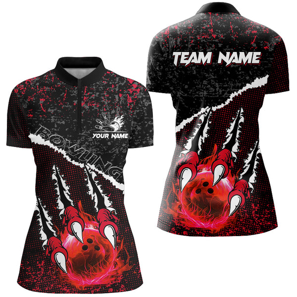 Red Flame Bowling Ball Black Camo Bowling shirts for Women custom Team bowling League jerseys NQS9005