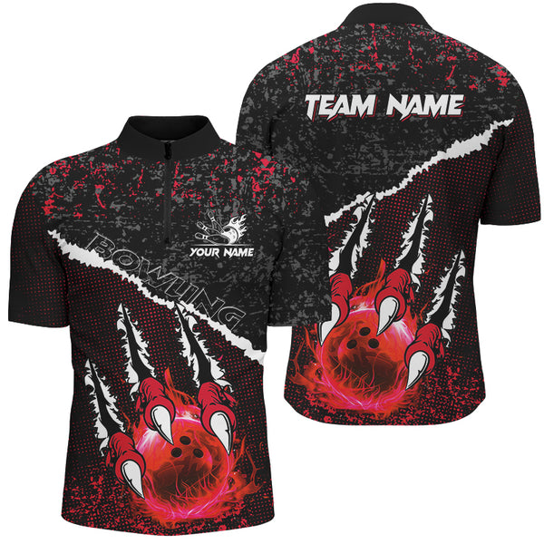 Red Flame Bowling Ball Black Camo Bowling shirts for Men custom Team bowling League jerseys NQS9005