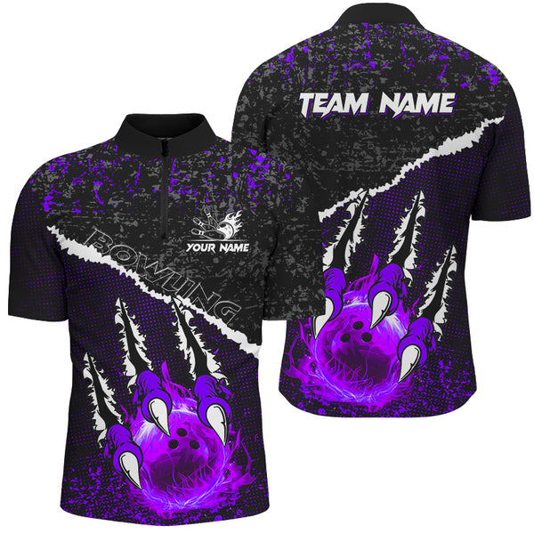 Purple Flame Bowling Ball Black Camo Bowling shirts for Men custom Team bowling League jerseys NQS9006