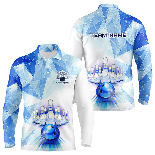 Blue and White Bowling Ball and Pins Bowling shirts for Men custom Team bowling League jerseys NQS9011