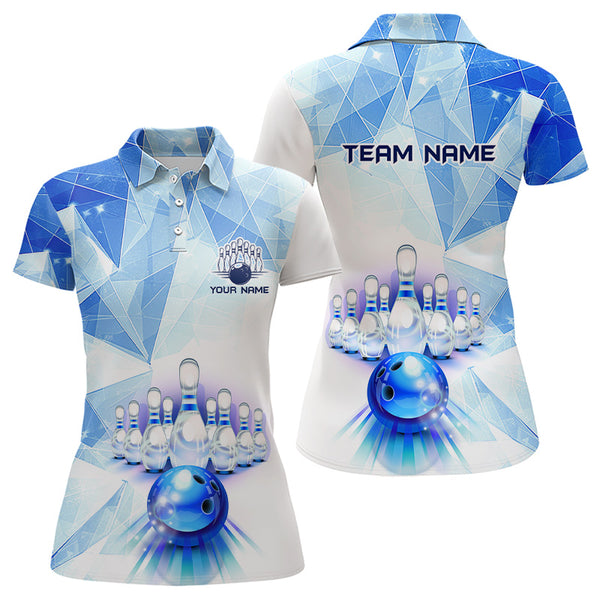 Blue and White Bowling Ball and Pins Bowling shirts for Women custom Team bowling League jerseys NQS9011