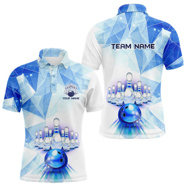 Blue and White Bowling Ball and Pins Bowling shirts for Men custom Team bowling League jerseys NQS9011