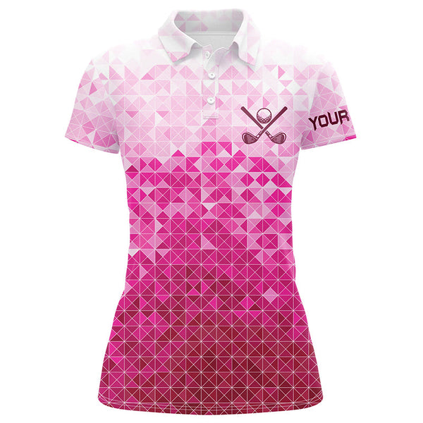 Womens golf polos shirts custom name Pink pattern golf apparel, cool polo shirts for ladies NQS9248