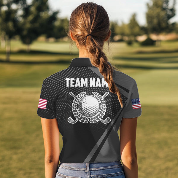 Golf Polo Shirts For Women Custom Team Name golf tops for ladies, unique golf gifts | Black NQS9748