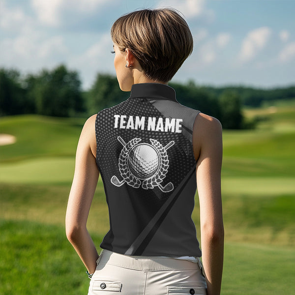 Womens golf shirts sleeveless Custom Team Name golf tops for ladies, unique golf gifts | Black NQS9748