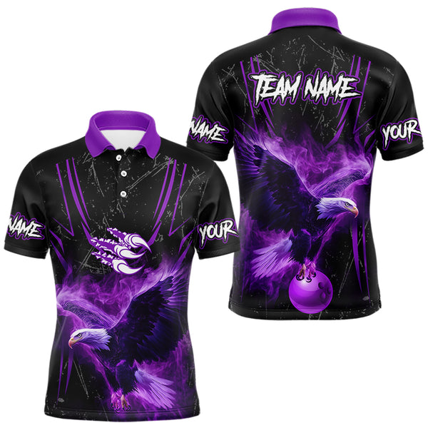 Black and Purple Flame Eagle Bowling Shirt For Men Custom Team Name Bowling Jerseys For Bowlers NQS9749