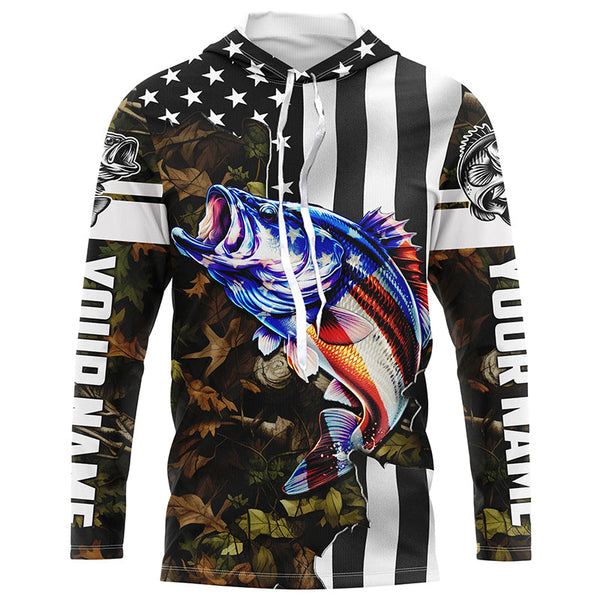 Bass Fishing 3D American Flag Patriot camo Customize name Long Sleeve UV Protection Fishing Shirts NQS1761