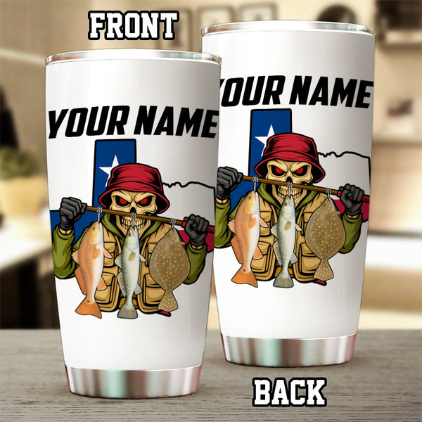 1PC Texas Inshore Slam Fish Reaper Fishing Custom Name Redfish, Trout, Flounder Fishing Tumbler Cup NQS9897