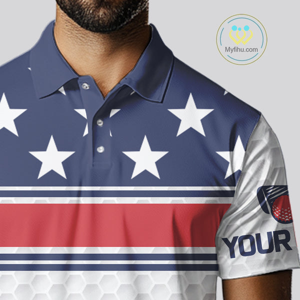 Red, White and Blue American Flag Mens golf polo shirts custom patriotic golf attire for mens NQS10006