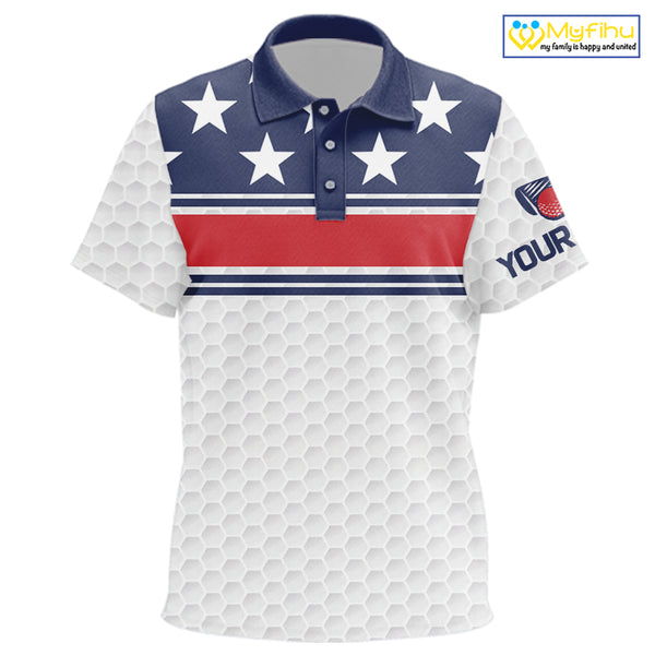 Red, White and Blue American Flag Kid golf polo shirts custom patriotic golf attire for Kid NQS10006