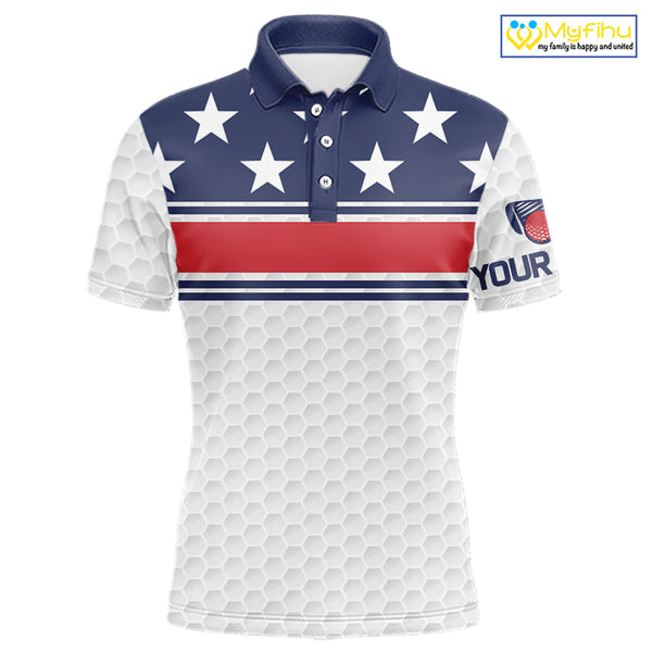 Red, White and Blue American Flag Mens golf polo shirts custom patriotic golf attire for mens NQS10006