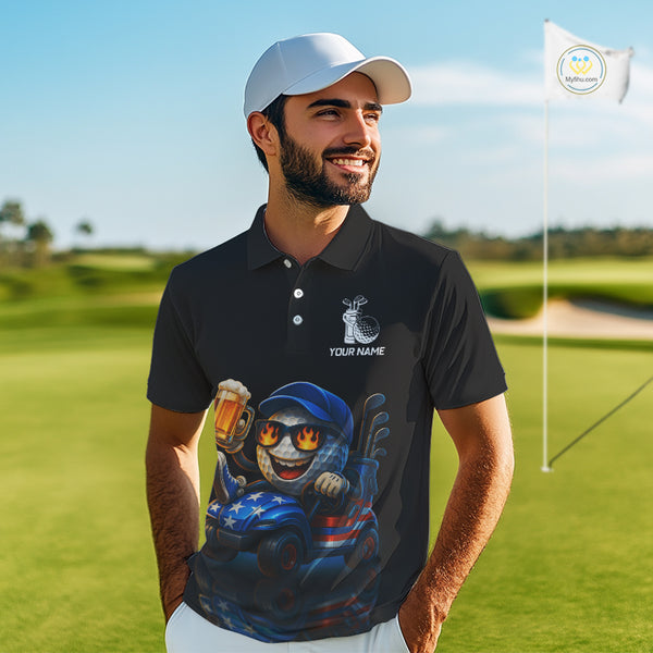 Funny American Flag Golf ball Mens golf polo shirts custom golf and beer golf apparel for mens NQS10009