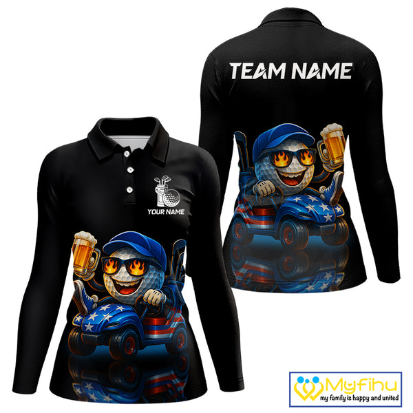 Funny American Flag Golf ball Womens golf polo shirts custom golf and beer golf apparel for ladies NQS10009