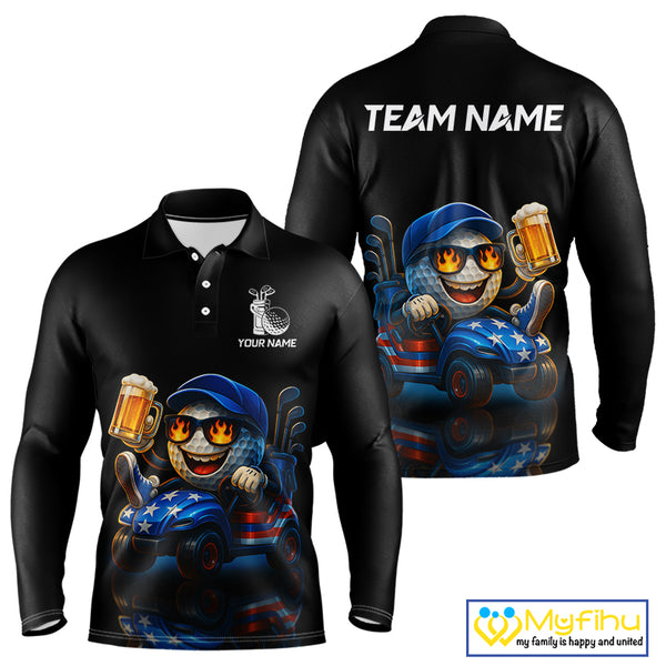 Funny American Flag Golf ball Mens golf polo shirts custom golf and beer golf apparel for mens NQS10009