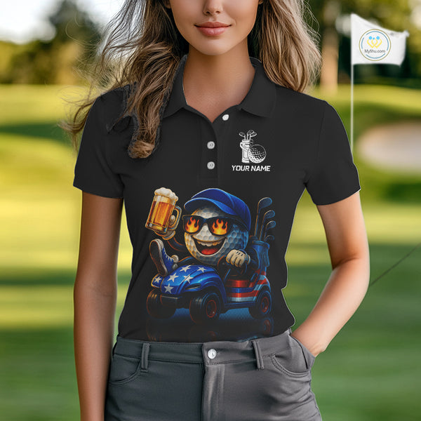 Funny American Flag Golf ball Womens golf polo shirts custom golf and beer golf apparel for ladies NQS10009