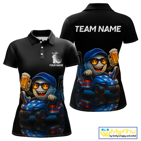 Funny American Flag Golf ball Womens golf polo shirts custom golf and beer golf apparel for ladies NQS10009