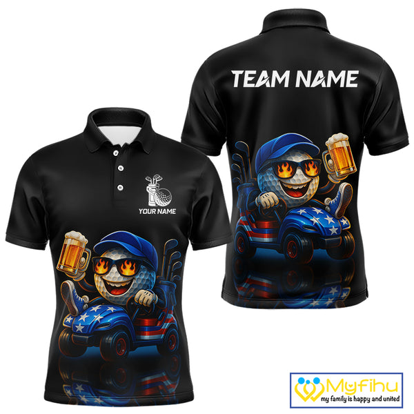 Funny American Flag Golf ball Mens golf polo shirts custom golf and beer golf apparel for mens NQS10009