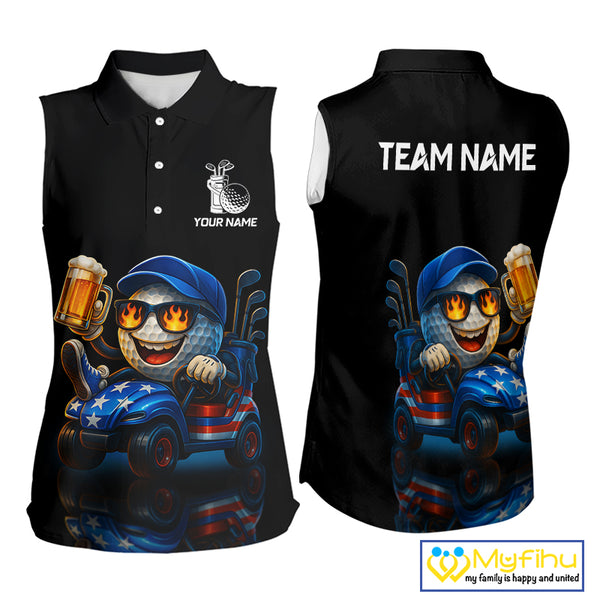 Funny American Flag Golf ball Women sleeveless polo shirts custom golf and beer ladies golf apparel NQS10009