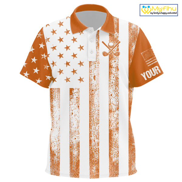 Personalized Orange & White American Flag Retro Kid golf polo shirt Custom Patriotic Kid golf top NQS10310
