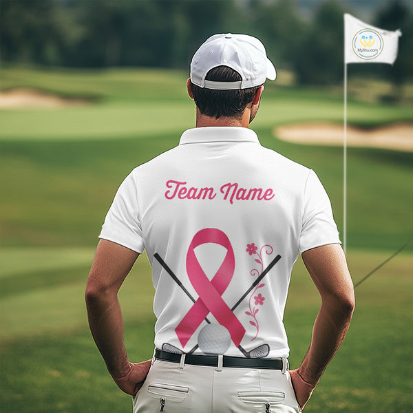 Pink ribbon golf ball clubs Mens polo golf shirts Custom Breast cancer awareness team golf jerseys NQS10506