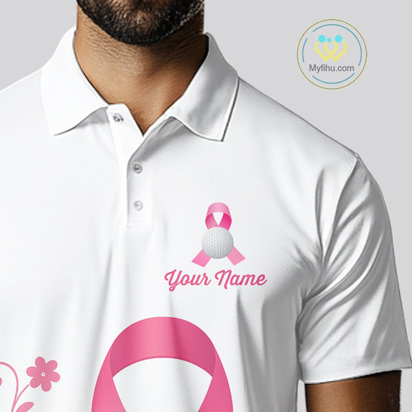 Pink ribbon golf ball clubs Mens polo golf shirts Custom Breast cancer awareness team golf jerseys NQS10506