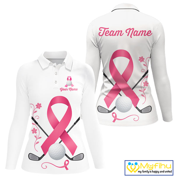 Pink ribbon golf ball clubs Women polo golf shirts Custom Breast cancer awareness team golf jerseys NQS10506