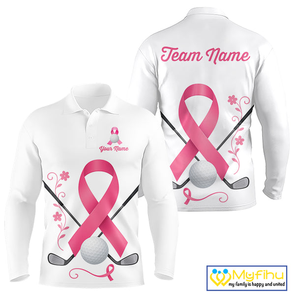 Pink ribbon golf ball clubs Mens polo golf shirts Custom Breast cancer awareness team golf jerseys NQS10506