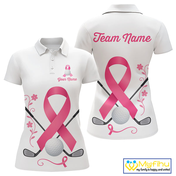 Pink ribbon golf ball clubs Women polo golf shirts Custom Breast cancer awareness team golf jerseys NQS10506