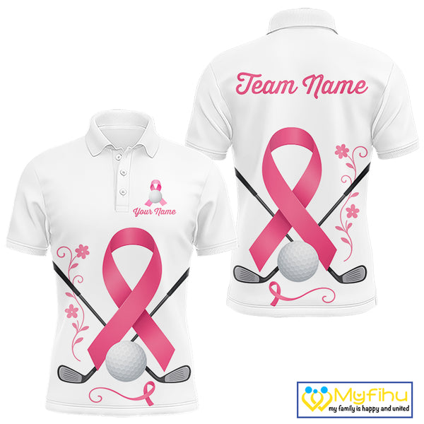 Pink ribbon golf ball clubs Mens polo golf shirts Custom Breast cancer awareness team golf jerseys NQS10506